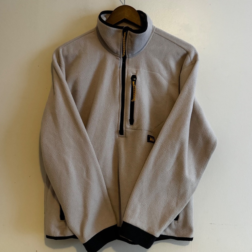REI Women's M Quarter Zip Fleece Pullover Jacket Tan Black Trim Gorpcore Fall